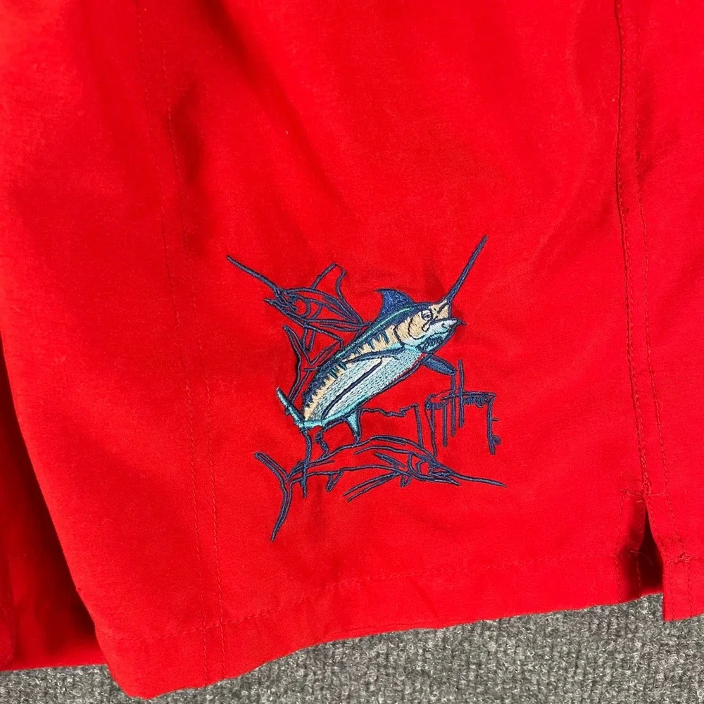 Guy Harvey BlueWater Men's Marlin Embroidered Swim Trunks Size L Red Elastic‎ - Picture 3 of 10